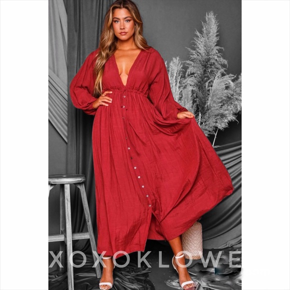 Rusted Red Brick Long Sleeve Maxi Dress - Picture 6 of 10